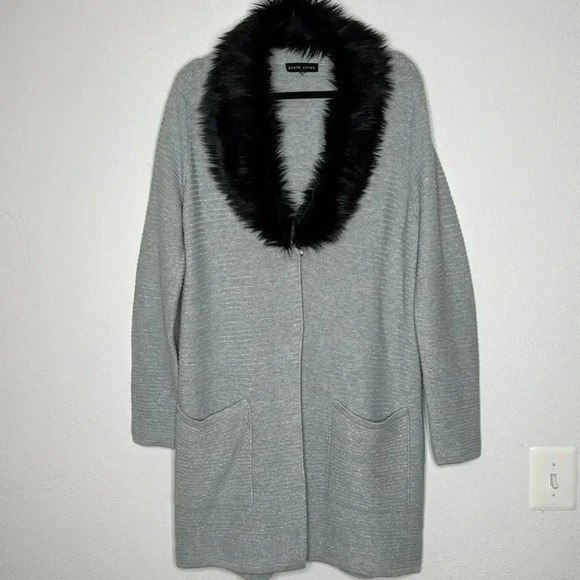 Black Rivet Jackets & Blazers - Black Rivet size XL Silver Metallic Black Faux Fox Sweater Coat size XL